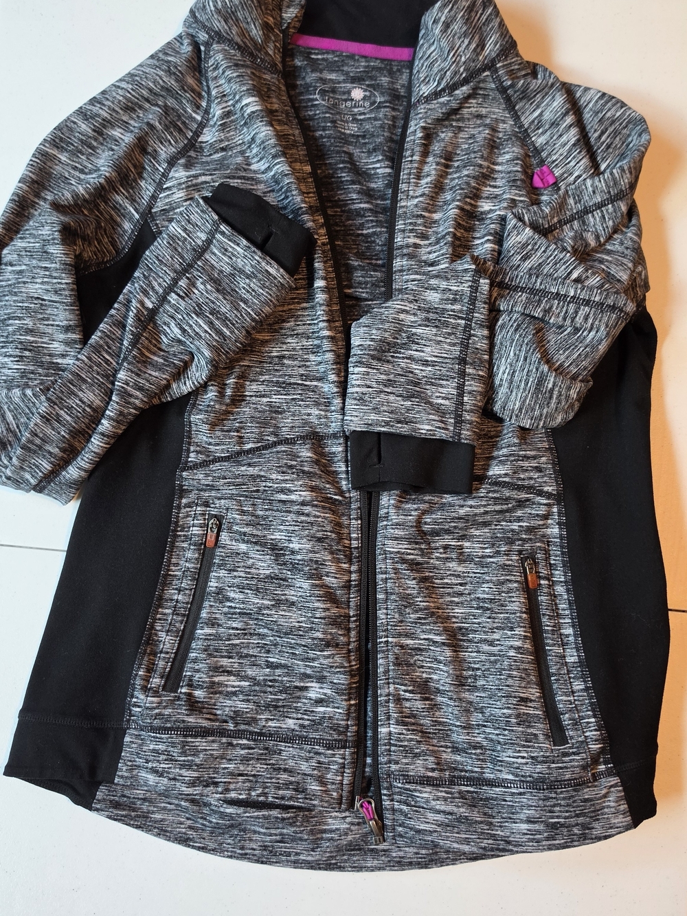 Tangerine Womens' Heather Gray and Black Puffer Jacket with Pink Accents